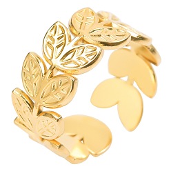 Golden 201 Stainless Steel Leafy Branch Wrap Open Cuff Ring for Women, Golden, US Size 8(18.1mm)