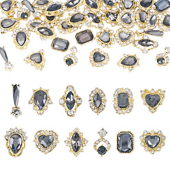 Черный Алмаз 48шт 12 стили сплав горный хрусталь кабошоны, украшения для ногтей, разнообразные, черный алмаз, 10~15x5.5~11.5x2.5~5 мм, 4 шт / стиль