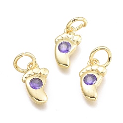 Сланцево-синий Латунные микро проложить кубического циркония подвески, с целью перехода в кольце, детская ножка, реальный 18 k позолоченный, синевато-серый, 10.5x6x2.2 мм, Кольцо: 5x0.8 mm, отверстие : 3 мм