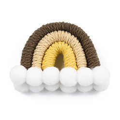 Camel Polycotton(Polyester Cotton) Woven Rainbow Wall Hanging, Macrame Woven Rainbow with Pompom, Camel, 35~37x48~52x16~17.5mm