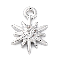 Платина Латунные микро проложить кубического циркония прелести, без кадмия, без никеля и без свинца, солнце, платина, 12.5x8.5x2.5 мм, отверстие : 1.4 мм