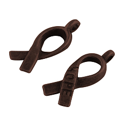 Красная Медь Сплавочные подвески ленты символа борьбы против рака молочной железы со словом "HOPE", без кадмия, без никеля и без свинца, Красная медь, 17x8x3 мм, отверстие : 2 мм