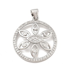 Платина Стойка металлическая латунная микропрофилированная кубическая циркония подвески, круглая с цветком, без свинца и без кадмия, долговечный, платина, 24x21x3.5 мм, отверстие : 3.5 мм