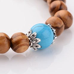 Mixed Color Wood Stretch Bracelets, with Natural & Synthetic Gemstone Beads and Metal Findings, Mixed Color, 55mm