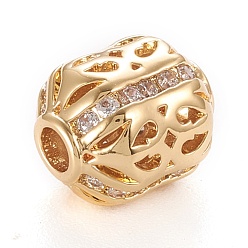 Real 18K Gold Plated Brass Micro Pave Clear Cubic Zirconia Beads, Long-Lasting Plated, Column, Real 18K Gold Plated, 10x8mm, Hole: 2.5mm