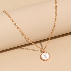 Letter Y Сплав белого эмалевого диска с инициалами подвески ожерелья для женщин, золотые, Письмо Y, 17.72 дюйм (45 см)