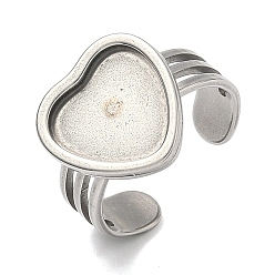 Нержавеющая Сталь Цвет 304 кольца манжеты из нержавеющей стали, Результаты настройки основания кольца с подушечкой сердца, цвет нержавеющей стали, 15.5x15 мм, размер США 9 (18.9 мм), Размер лотка: 12x12 мм