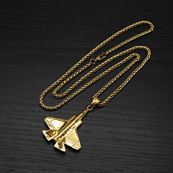 Golden 304 Stainless Steel 3D Airplane Pendant Necklaces for Men, Golden, 23.62 inch(60cm)
