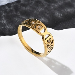 Настоящее золото 18K 304 женские кольца из нержавеющей стали с кубическим цирконием, сердце, ионное покрытие (ip), реальный 18 k позолоченный, 7 мм, внутренний диаметр: 18 мм