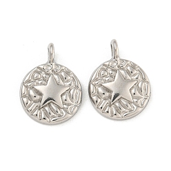Нержавеющая Сталь Цвет Не тускнеющие 304 подвески из нержавеющей стали, плоский круглый с шармом в виде звезды, цвет нержавеющей стали, 16x12x4.5 мм, отверстие : 2.1 мм