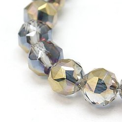 Золотистый Стеклянные бусины с гальваническим покрытием , половина золотым покрытием, граненые, круглые, золотые, 10 мм, отверстие : 1 мм