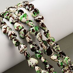 Зеленый лайм Нити из синтетических бирюзовых бусин, нанесенных методом распыления, сердце, зеленый лайм, 7x8x4 мм, отверстие : 1.2 мм, около 54 шт / нитка, 14.96'' (38 см)