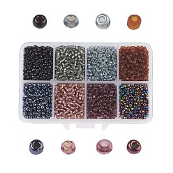 Black 8/0 Glass Seed Beads, Mixed Style, Round, Black, 3x2mm, Hole: 1mm, about 4200pcs/box, packaging box: 11x7x3cm
