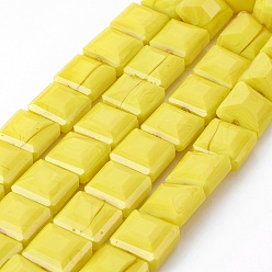 Золотистый Жемчуг глянец покрытием стеклянной бусины пряди, граненые квадратные, золотые, 13x13x8 мм, отверстие : 1 мм, около 27 шт / нитка, 13.9 дюйм