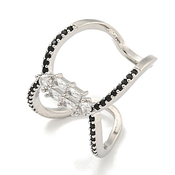 Платина Открытые манжеты из латуни с микро-паве и кубическим цирконием для женщин, без кадмия и без свинца, долговечный, платина, 17.5 мм, регулируемый