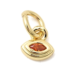 Коралловый Латунь прелести циркония кубической, Очарование лошадиных глаз, без кадмия и без свинца, реальный 18 k позолоченный, долговечный, коралл, 6x6x2.5 мм, отверстие : 3 мм