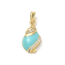 Otros Colgantes de esmalte de bronce, con diamante de imitación, dorado, dijes con forma de caracola, 18.5x9.5x4 mm, agujero: 4x2.5 mm