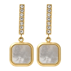 Золотой Ионное покрытие (ip) 304 серьги-гвоздики из нержавеющей стали со стразами и натуральными ракушками для женщин, квадратный, золотые, 31x12 мм