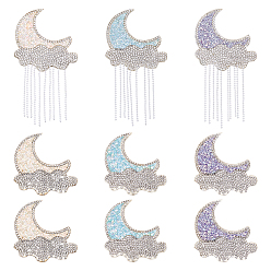 (52) Непрозрачная лаванда 9Штуки блестящих нашивок со стразами, самоклеящиеся, пришиваемые/приклеиваемые утюгом., аппликации из ткани, луна и облако, разноцветные, 61~102x58x2 мм