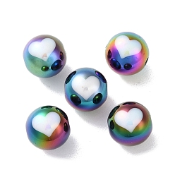 Heart UV Plating Rainbow Iridescent Acrylic Beads, Two Tone, Round, Heart, 11.5mm, Hole: 2mm