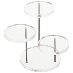 Clair 1 ensemble de présentoirs à bijoux ronds en acrylique à plusieurs niveaux, avec supports en fer, présentoir à bagues, pendentifs et boucles d'oreilles, clair, 5 cm