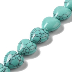 Synthetic Turquoise Synthetic Turquoise Dyed Beads Strands, Heart, 15x16x7.5mm, Hole: 1mm, about 12pcs/strand, 6.97''~7.09''(17.7~18cm)