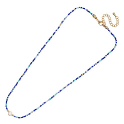 Medium Blue Bohemia Style Glass Seed Bead and Pearl Beaded Necklaces for Women, with Stainless Steel Findings, Medium Blue, 20.08~31.50 inch(51~80cm)