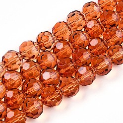 Шоколадный Краска для выпечки, прозрачные стеклянные бусины, нити, круглые, граненый(32 граненый), цвет шоколада, 10 мм, отверстие : 1.6 мм, около 65~68 шт / нитка, 24.61~25.39 дюйм (62.5~64.5 см)