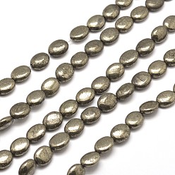 Pyrite Oval Natural Pyrite Beads Strands, 10x8x4mm, Hole: 1mm, about 40pcs/strand, 15.7 inch
