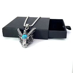 Нержавеющая Сталь Цвет Мужские ожерелья с подвеской в виде головы дракона из нержавеющей стали с синтетической бирюзой, цвет нержавеющей стали