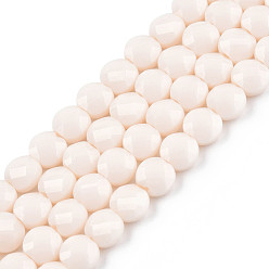 Античный Белый Непрозрачные сплошные цветные стеклянные бусины, граненые, плоско-круглые, старинный белый, 6.5x3.5 мм, отверстие : 1.2 мм, около 98~100 шт / нитка, 21.65 дюйм ~ 22.44 дюйм (55~57 см)