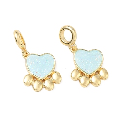 Золотой Европейские подвески с отпечатком лапы из латуни и эмали, Подвески с большими отверстиями, голубой, без свинца и без кадмия, долговечный, стойки покрытие, золотые, 26 мм, отверстие : 4.5 мм, отпечаток лапы: 18x15x2.5мм