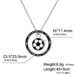 Stainless Steel Color Sports 304 Stainless Steel Enamel Ring with Football Pendant Necklaces, Black, Stainless Steel Color, 17.72 inch(45cm)
