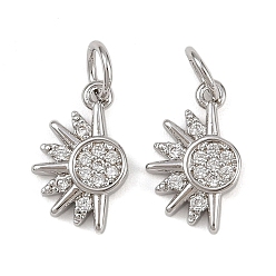 Платина Латунные микро проложить кубического циркония подвески, солнечные чары, стойки покрытие, без кадмия и без свинца, долговечный, с целью перехода в кольце, платина, 13x8x2 мм, отверстие : 3.2 мм