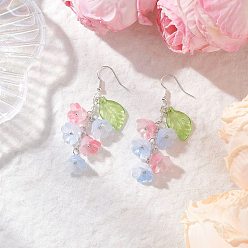 Разноцветный Серьги-подвески с эмалью ручной работы в виде цветка, с акриловым листом, золотые, красочный, 57~58.5 мм