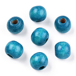 Sky Blue Natural Maple Wood Beads, Dyed, Round, Sky Blue, 12x10.5mm, Hole: 3mm, about 1800pcs/1000g