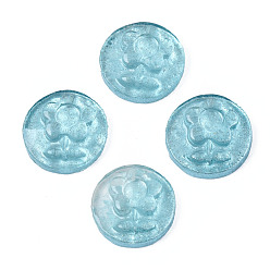 Sky Blue Spray Painted Transparent Resin Cabochons, Flat Round with Flower, Sky Blue, 10x3.5mm