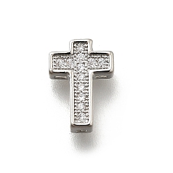 Платина Латунные микро проложить кубического циркония бусы, крестик, стойки покрытие, без кадмия и без свинца, долговечный, платина, 10.5x7.5x3 мм, отверстие : 1x1 мм