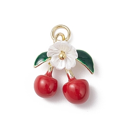 Золотой Подвески из эмали и сплава, с искусственным жемчужным цветком из смолы и соединительным кольцом, вишневое очарование, золотые, 16x15x6.5 мм, отверстие : 3.4 мм
