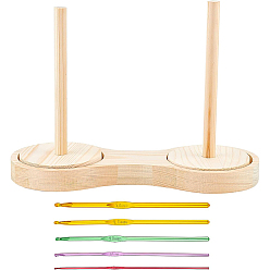 Mixed Color 1 Set Rotatable Wooden Yarn Skein Spinner, Double Yarn Ball Holder, with 5Pcs 5 Style Random Single Color Aluminum Crochet Hooks, Mixed Color, 14.8~30x0.2~11.9x20.5cm