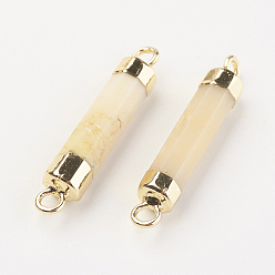Желтый Опал Соединители звеньев естественного драгоценного камня, с латунной фурнитурой , колонка, 25~27x5~6 мм, отверстие : 2 мм
