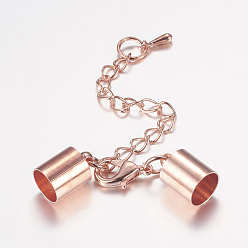 Rose Gold Brass Chain Extender,  with Alloy Lobster Claw Clasps, Rose Gold, 41mm, Chain Extenders: 63mm long, 3mm wide, Cord Ends: 12x8mm, 7.5mm inner diameter