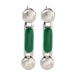 Зеленый 304 серьги из нержавеющей стали эмаль, для женщин, прямоугольник с круглым, цвет нержавеющей стали, зелёные, 36x8 мм