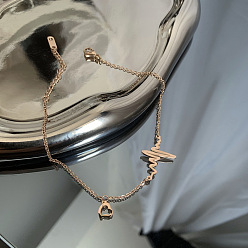 Сердце 304 браслеты из нержавеющей стали с латунными подвесками, золотые, сердце, 7-7/8 дюйм (200 мм)