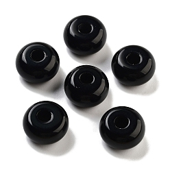 Обсидиан Натуральный обсидиан европейские бусины, бусины с большими отверстиями в форме шайбы, 14~14.5x7.7~8.3 мм, отверстие : 4 мм