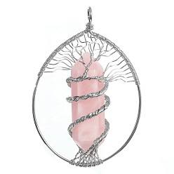 Розовый Кварц Подвески из натурального розового кварца с медной проволокой, овальные, 69x50 мм