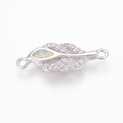 Белый Коннекторы, латунь, кубический цирконий, с синтетическим опалом, лист, платина, белые, 22x8x2.5 мм, отверстие : 1.5 мм