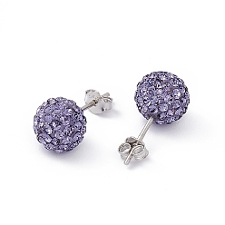 539_Tanzanite Gifts for Her Valentines Day 925 Sterling Silver Austrian Crystal Rhinestone Ball Stud Earrings for Girl, Round, 539_Tanzanite, 17x8mm