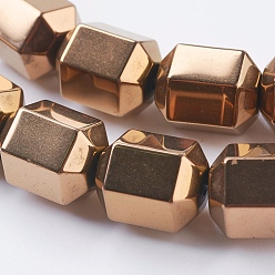 Copper Plated Vacuum Plating Electroplate Non-magnetic Synthetic Hematite Beads Strands, Grade A, Faceted, Column, Copper Plated, 12x10mm, Hole: 1mm, 1mm, about 34pcs/strand, 15.7 inch(40cm)