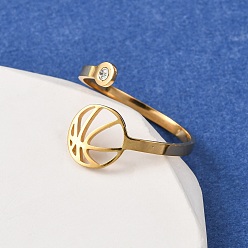 Basketball 304 открытые кольца манжеты из нержавеющей стали, со стразами, без кадмия и без свинца и без никеля, золотые, баскетбол, 15.5 мм, размер США 8 3/4 (18.7 мм)